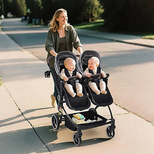 Lightweight Compact Fold Tandem Stroller With Adjustable Canopy