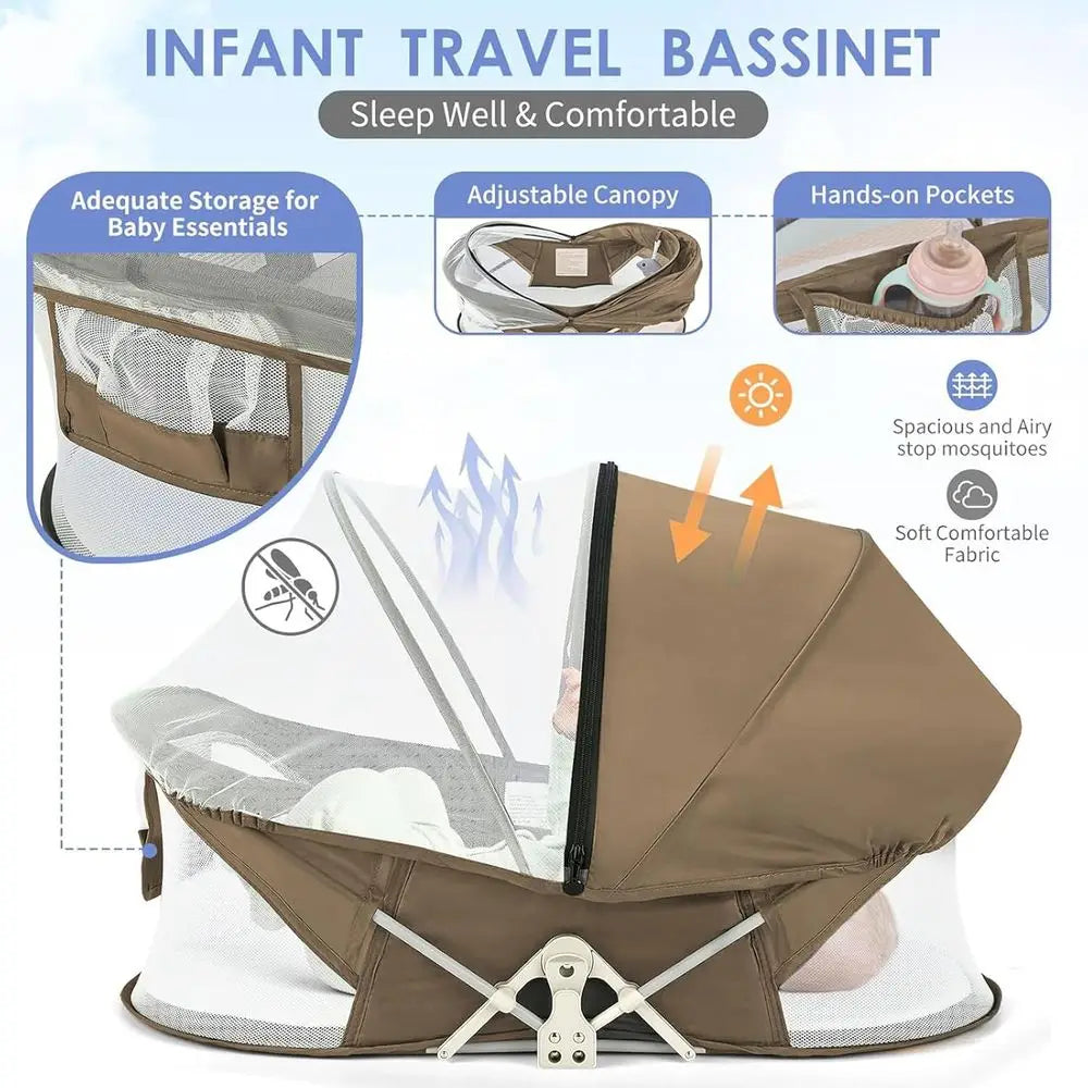 Portable Baby Bassinet For Travel With Mosquito Net And Sunshade Washable