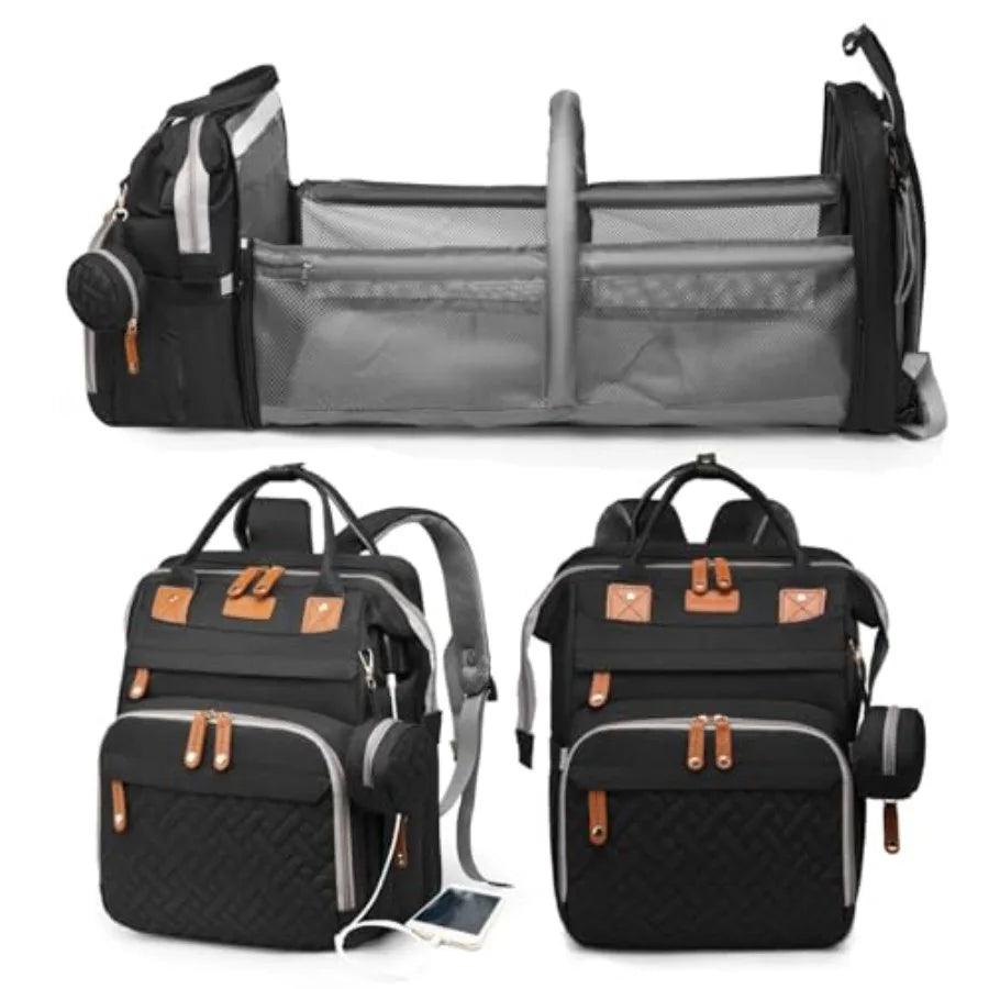 Jeryswet Baby Diaper Bags with Changing Station, Waterproof Large Capacity Diaper Bag Backpack for Moms Dads with USB Charging