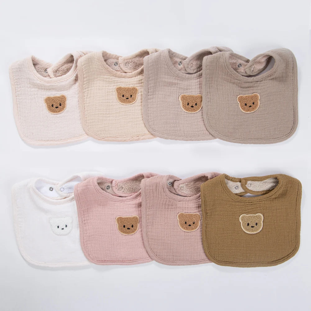 Cute Bear Muslin Baby Bibs With Pockets U-Absorbent Dribble Towel