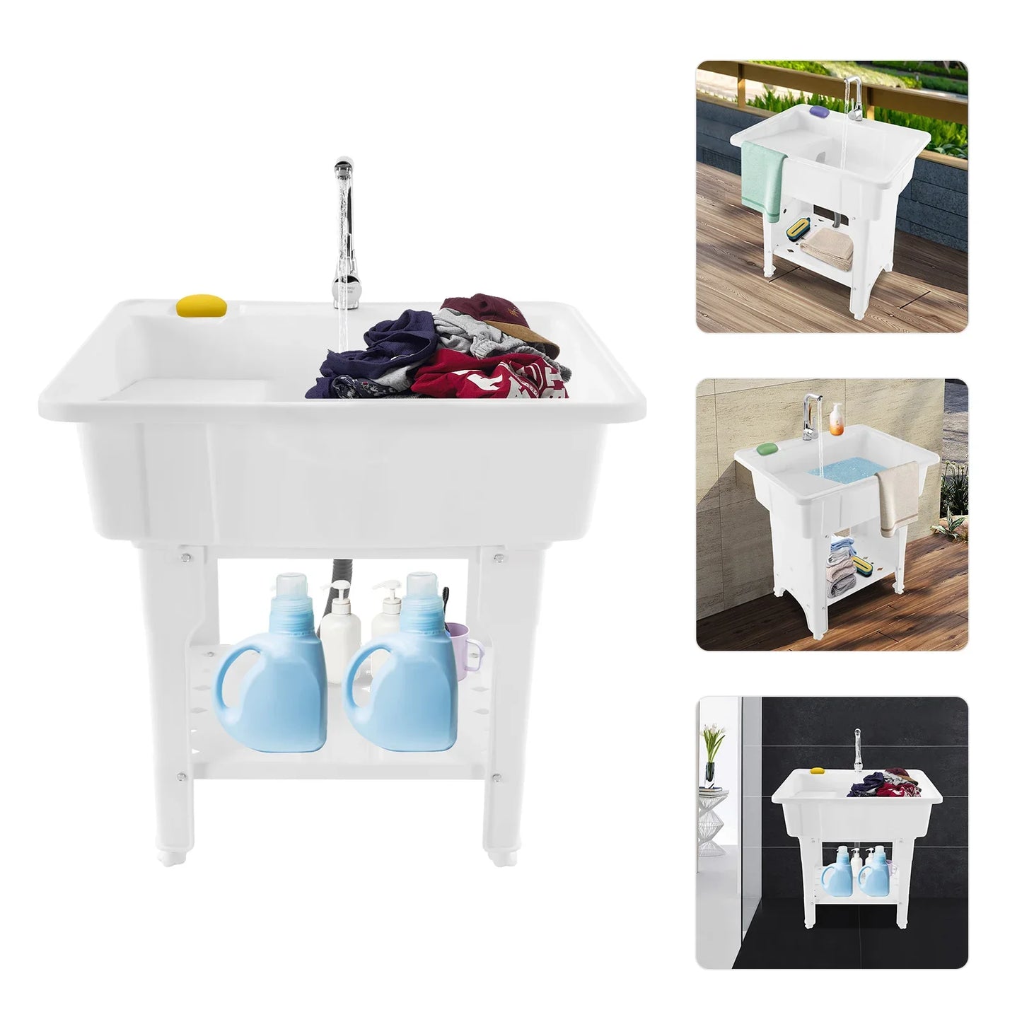 Outdoor Freestanding Plastic Utility Sink for Laundry and Bathrooms