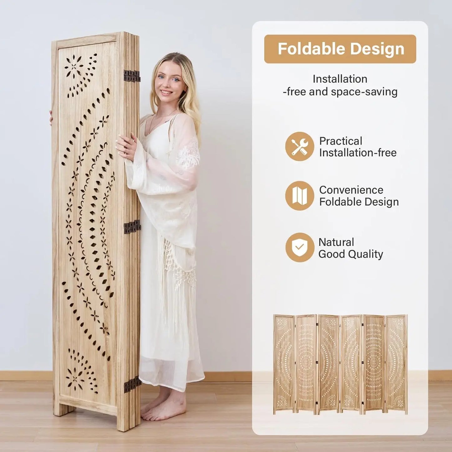 5.6 Ft Folding Room Divider, Portable Privacy Screen & Partition, No Assembly Required for Use as Cat Litter Box, Customized