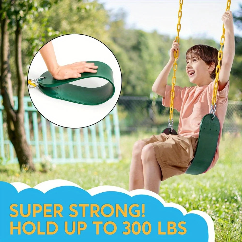 JOYFY 2 Pack Green Swing Seats Heavy Duty with 66" Chain Swing Set with Snap Hooks for Kids Outdoor Play Playground