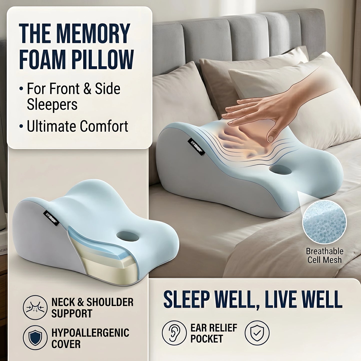 Upgraded Version Couple Pillow - Dual-Purpose for Sitting & Lying, Bed Suitable for, Spouses, Back - Dry Only, Comfortable & Breathable for Bed Or Couch Use