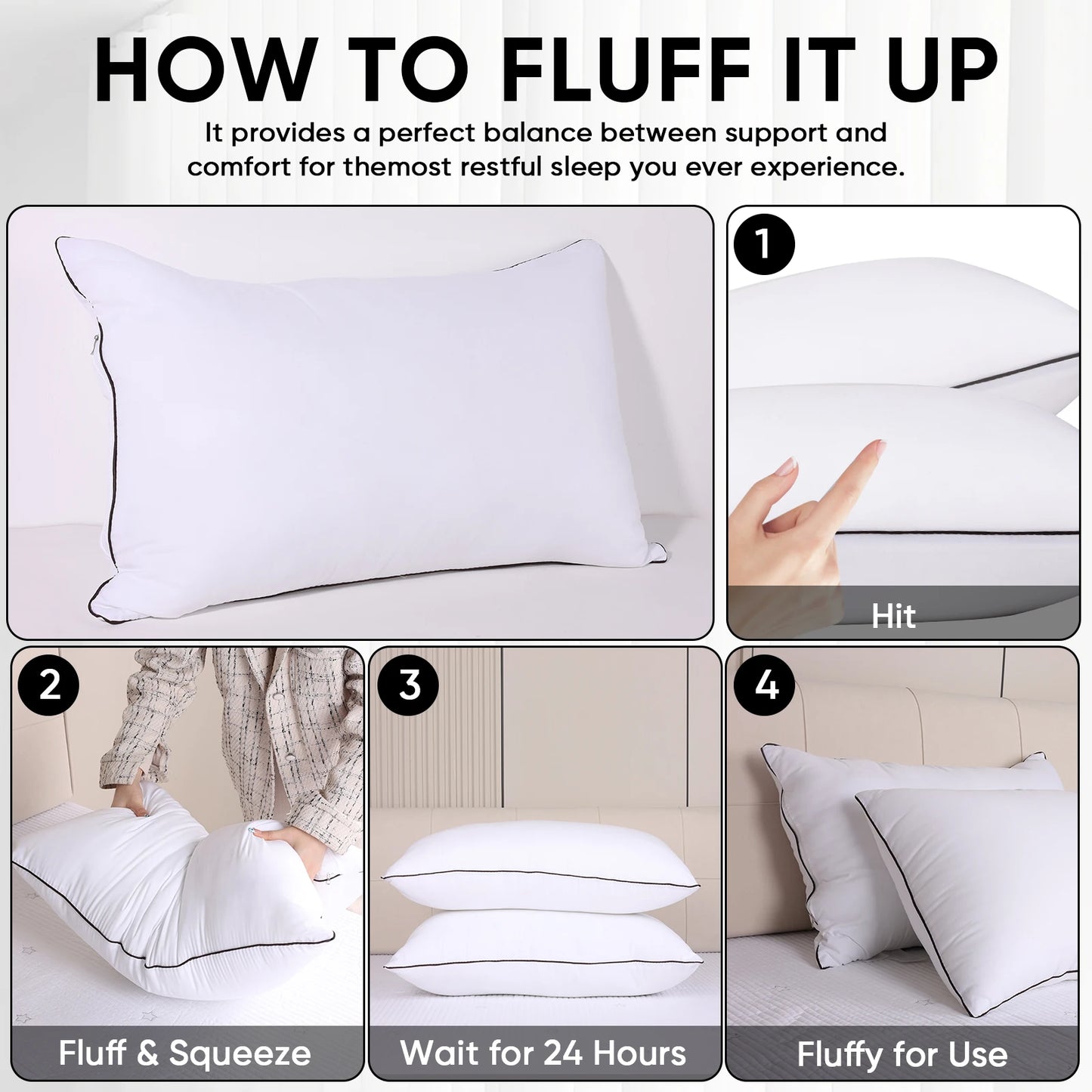 BOGO!  2pcs Hotel Quality Fluffy Pillow, Neck Support Sleep Pillow, Comfort Pressure Relief,Quick Rebound Non-Sagging, Lightweig