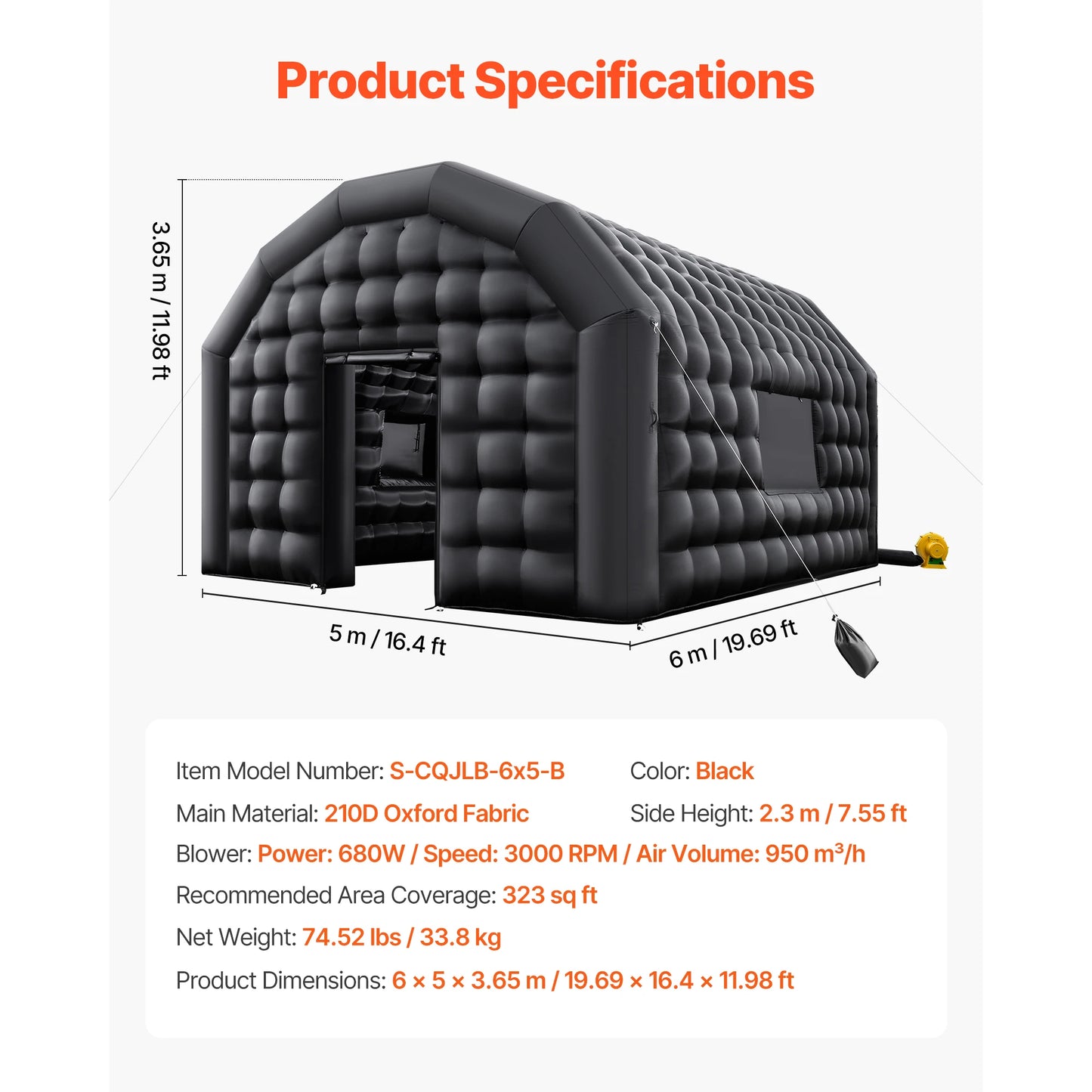 SucceBuy Inflatable Nightclub Tent With Blower And Ventilated Windows