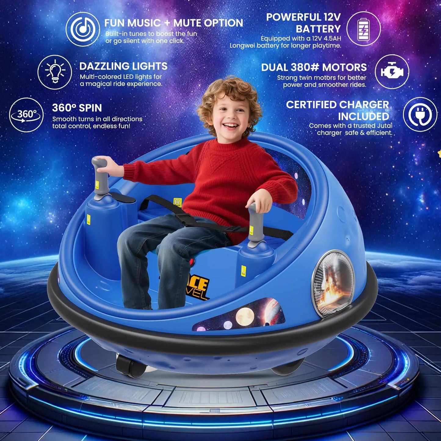 360° Spinning Kids Electric Bumper Car With Remote Control LED Lights Soft Bumper Indoor Outdoor Amusement Ride-on Toy