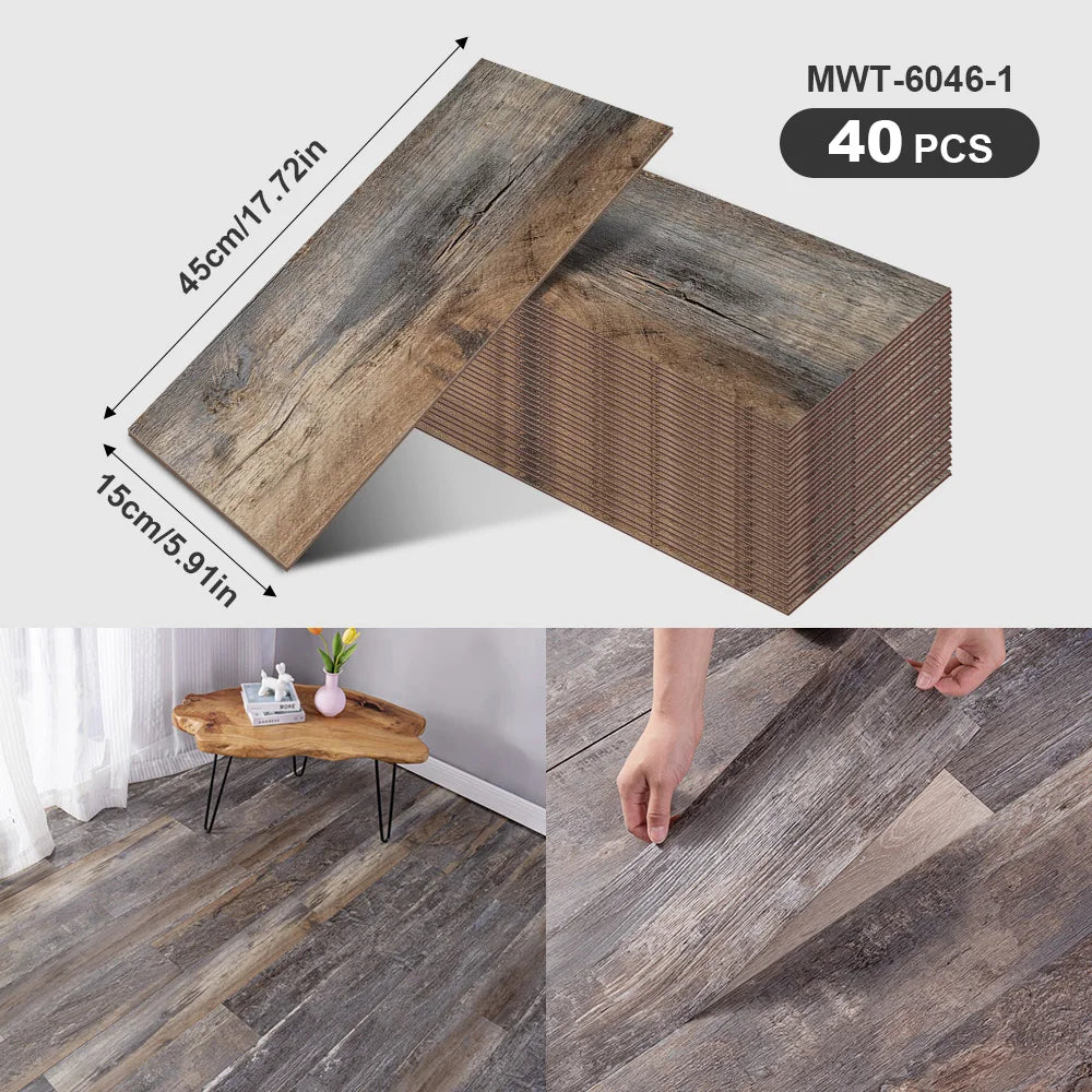40Pcs SXP Self-Adhesive Wood Grain Strips Peel-and-Stick Wall & Floor Decals For DIY 5.91"x17.72" Easy Application For any room