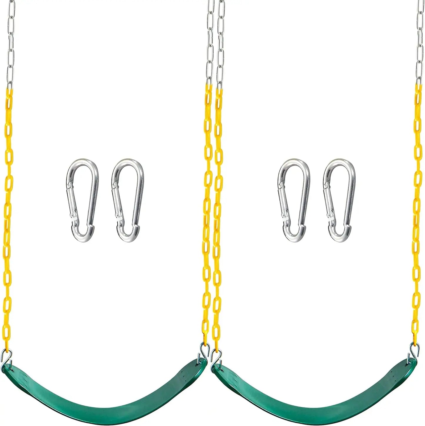 JOYFY 2 Pack Green Swing Seats Heavy Duty with 66" Chain Swing Set with Snap Hooks for Kids Outdoor Play Playground