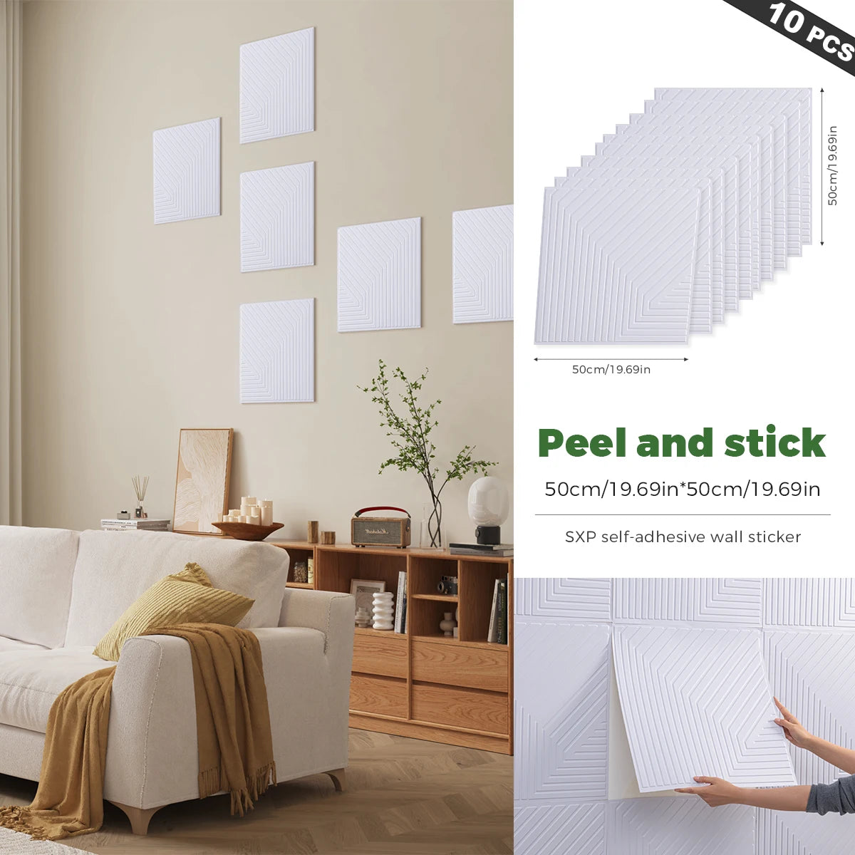 10Pcs SXP 3D Foam Wall Decors Self-Adhesive Wallpaper Sound Proofing Panels Photo Wall Decor 19.69x19.69inch(2.69sq.ft)