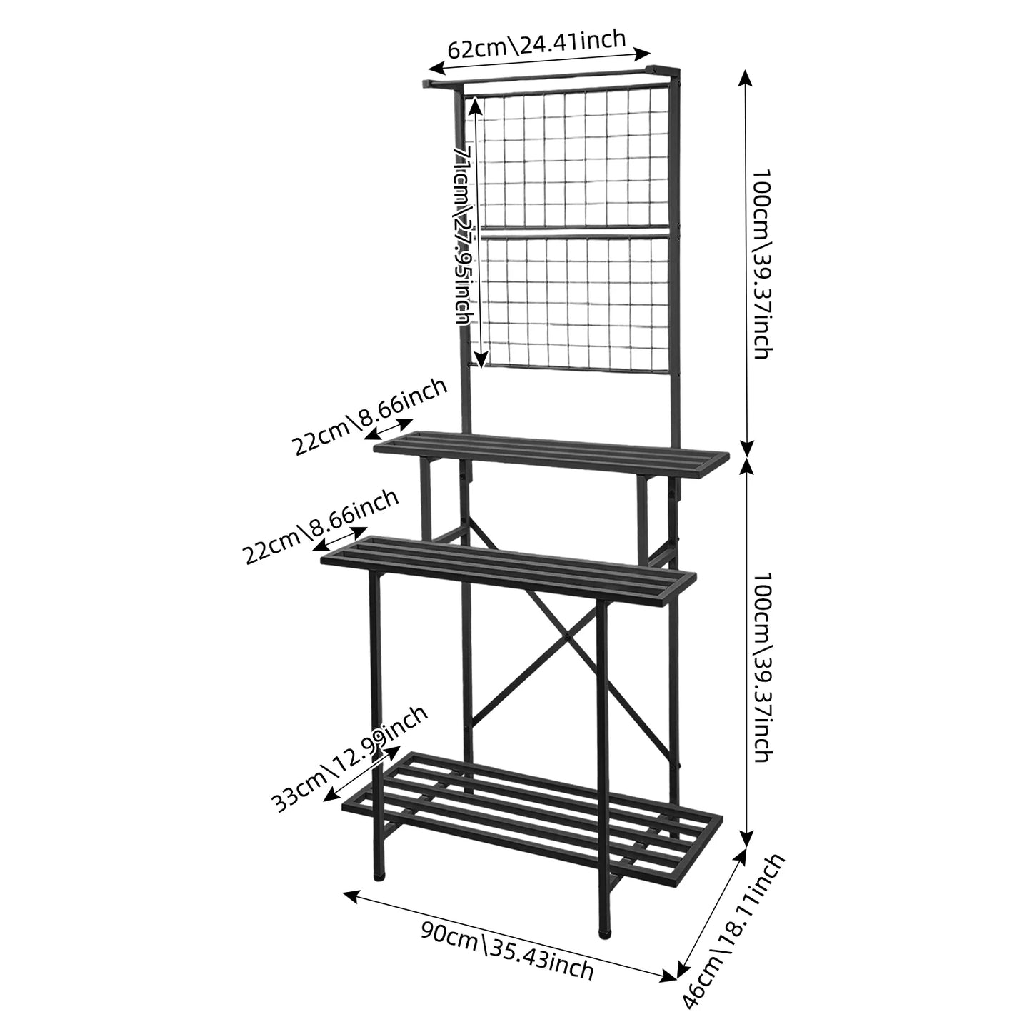 Multi-tier Hanging Plant Holder Storage Shelf Metal Plant Stand Garden Balcony Plant Pot Holders 90x46x200cm for Homes, Offices, Stores, Gardens