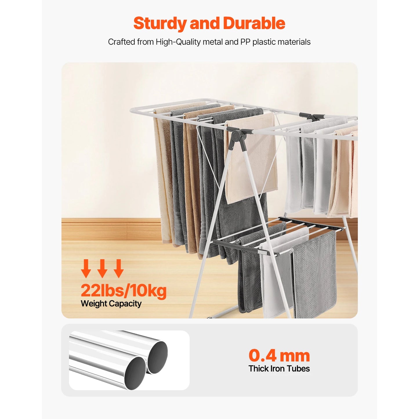 SucceBuy Clothes Drying Rack Foldable Laundry Dryer Rack with Sock Clips Metal Height Adjustable Drying Racks for Outdoor&Indoor