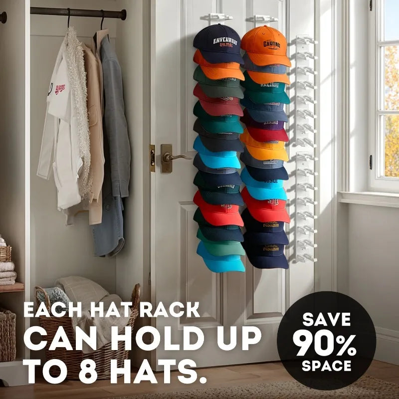 Hat Organizer for Baseball Caps, 2 Pack Hat Racks for Wall Closet Door Hold up to 16 Hats,Hat Holder with Adhesive and 8 Screws