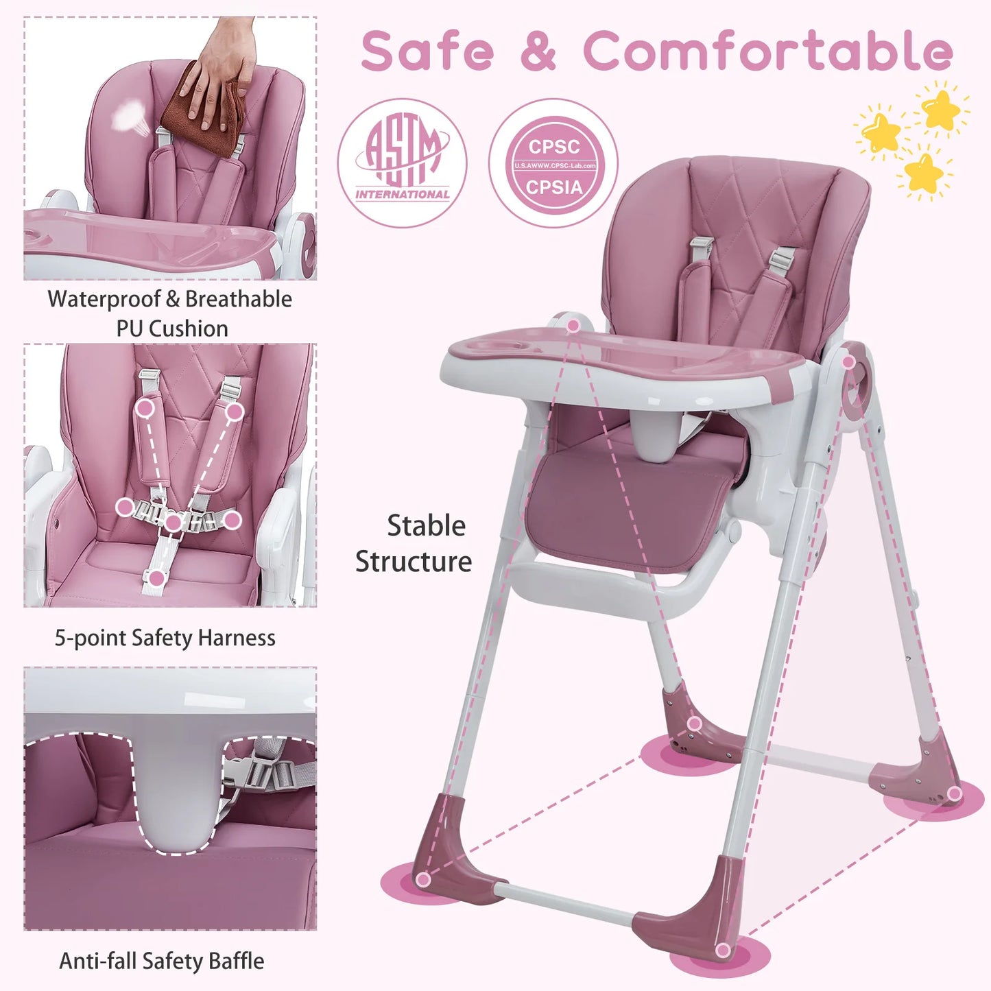 Multifunctional Baby High Chair With Adjustable Height And Recline