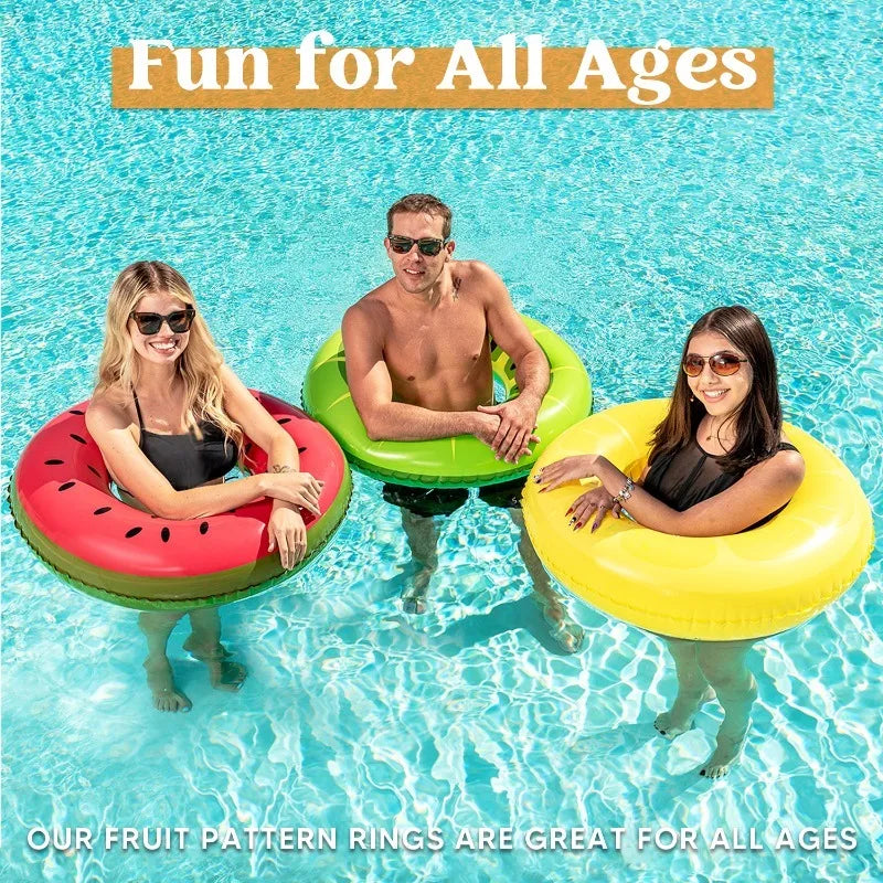 JOYFY 32.5" Inflatable Swim Tube Raft (3 Pack) With Summer Fruits Painting Pool Toys For Swimming Pool Party Decorations