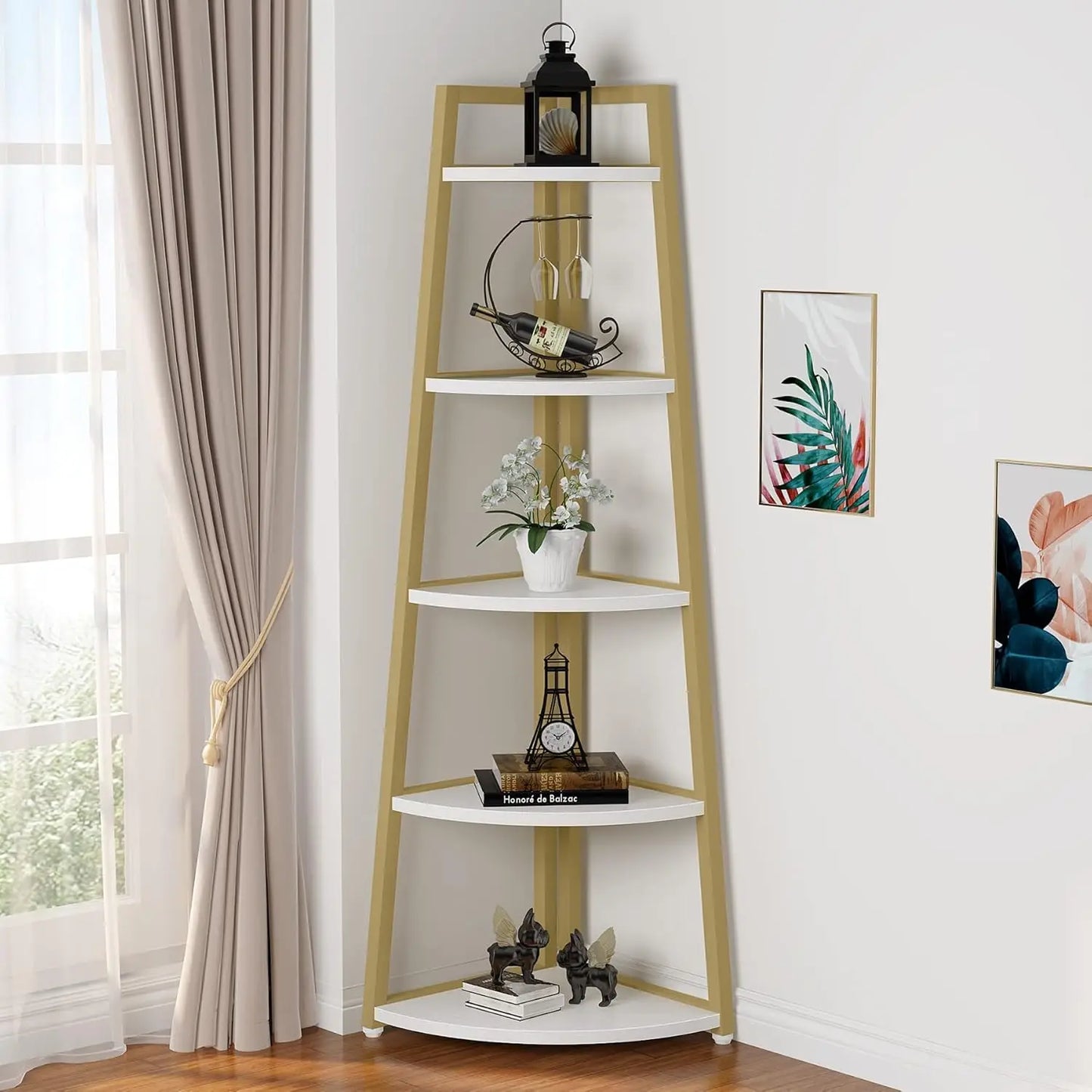 5 Tier Corner  Bookcase, 70 inch Tall Corner Shelves Standing Shelving Unit Indoor Plant Stand for Living Room, Home Office