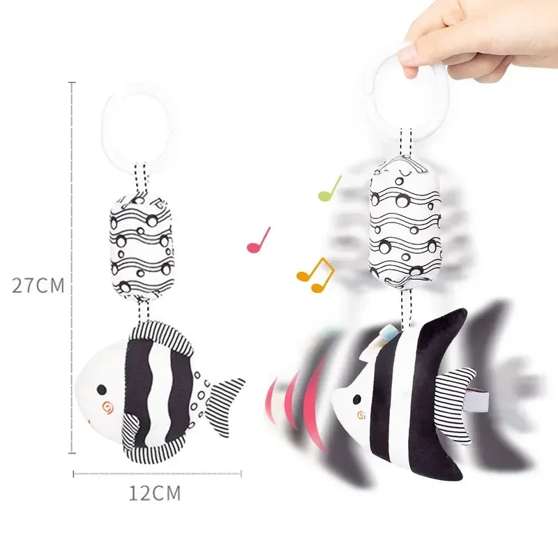 Stroller Bed Hanging Bell Plush Doll Baby Infant Rattles Newborn Black White Visual Grab Ability Training Toys Игрушки Для Детей