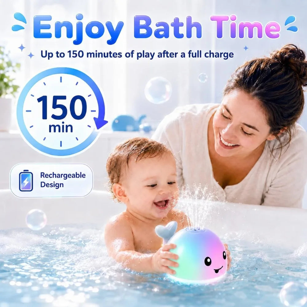 Baby Bath Toys, Light Up Whale Sprinkler for Toddlers 1-3, Rechargeable Water Toys for Pool, Bathtub, Beach