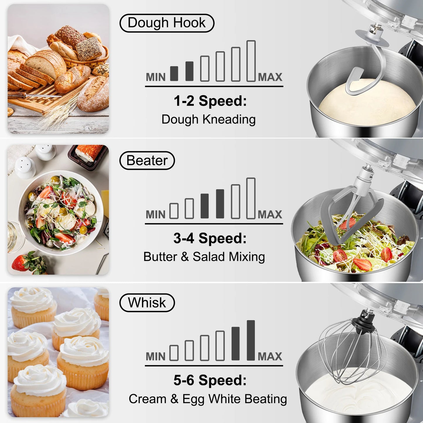 VEVOR Stand Mixer With 6 Speed LCD Screen For Kitchen
