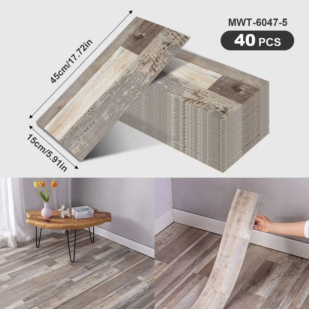 40Pcs SXP Self-Adhesive Wood Grain Strips Peel-and-Stick Wall & Floor Decals For DIY 5.91"x17.72" Easy Application For any room