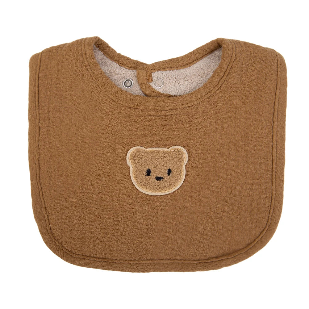 Cute Bear Muslin Baby Bibs With Pockets U-Absorbent Dribble Towel