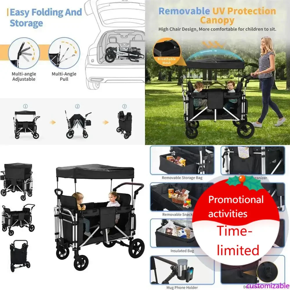 Hot salesTwin Child Stroller Wagon with Dual High Seats, 5-Point Safety Harnesses, and Adjustable Sunshade, Collapsible for Easy