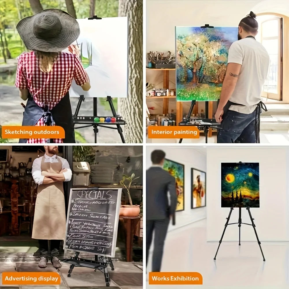 Adjustable Height Tripod Easel - Portable, Retractable with Foldable Tripod and Carrying Bag, Sturdy Base for Outdoor Sketching,