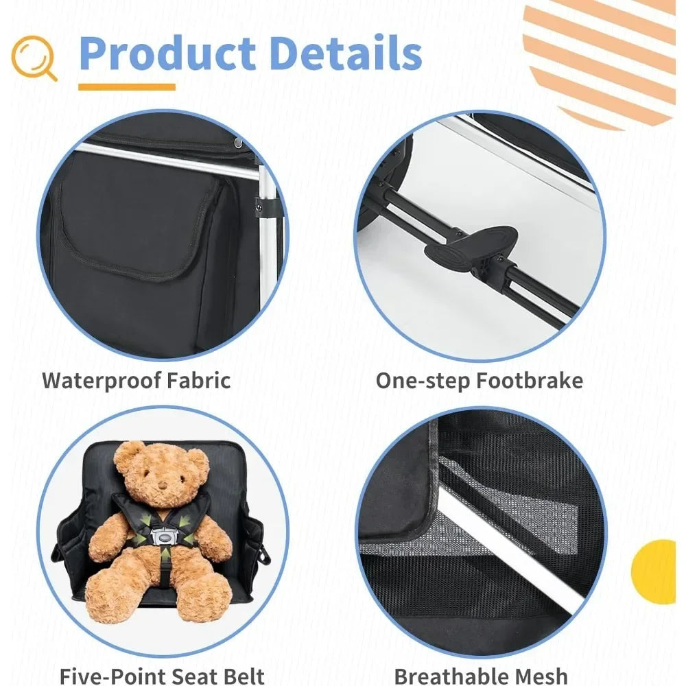 Hot salesTwin Child Stroller Wagon with Dual High Seats, 5-Point Safety Harnesses, and Adjustable Sunshade, Collapsible for Easy
