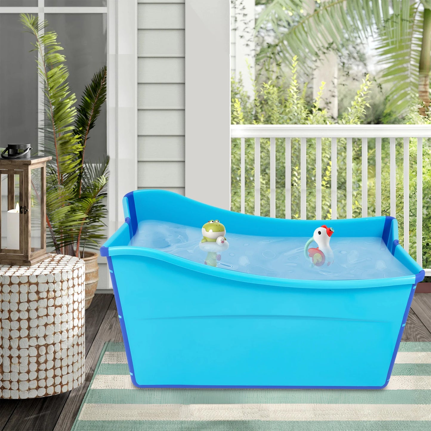 Folding PP TPE Bathtub Blue Floor Standing Rectangular Adult Bath Tub Thickened Side for Kids and Adults Below 5.3ft Tall
