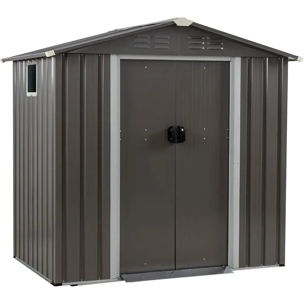 6x4 Outdoor Metal Storage Shed with Lockable Double Doors - Weatherproof and Gray for Garden, Patio, Lawn