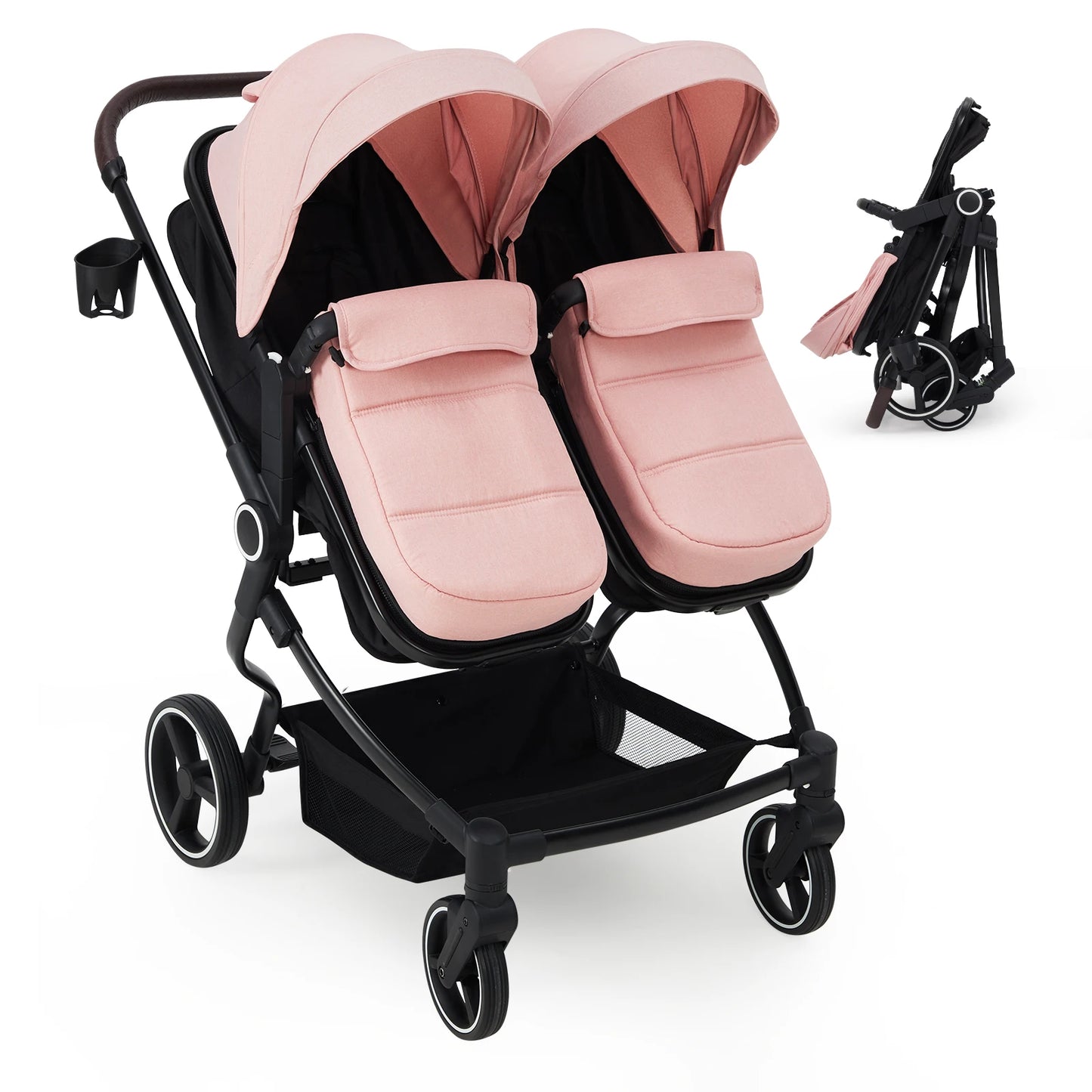 Lightweight Compact Fold Tandem Stroller With Adjustable Canopy