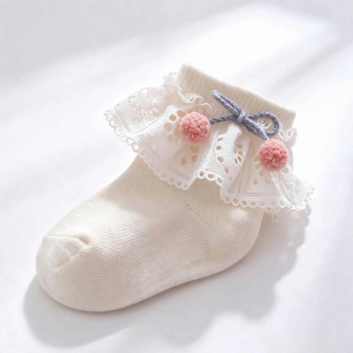 Premium Baby Girls Lace Trim Bow Ankle Socks Soft Ruffle Style