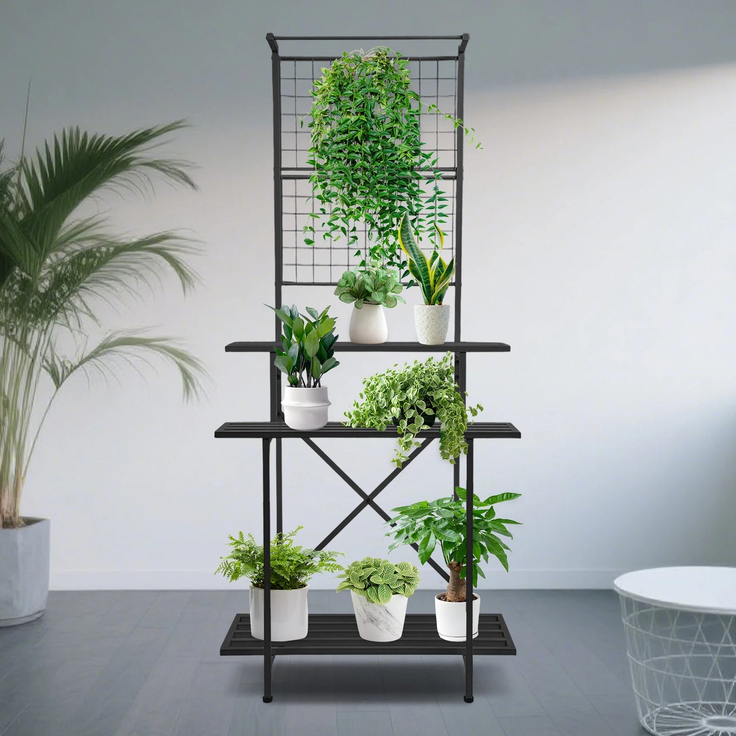 Multi-tier Hanging Plant Holder Storage Shelf Metal Plant Stand Garden Balcony Plant Pot Holders 90x46x200cm for Homes, Offices, Stores, Gardens