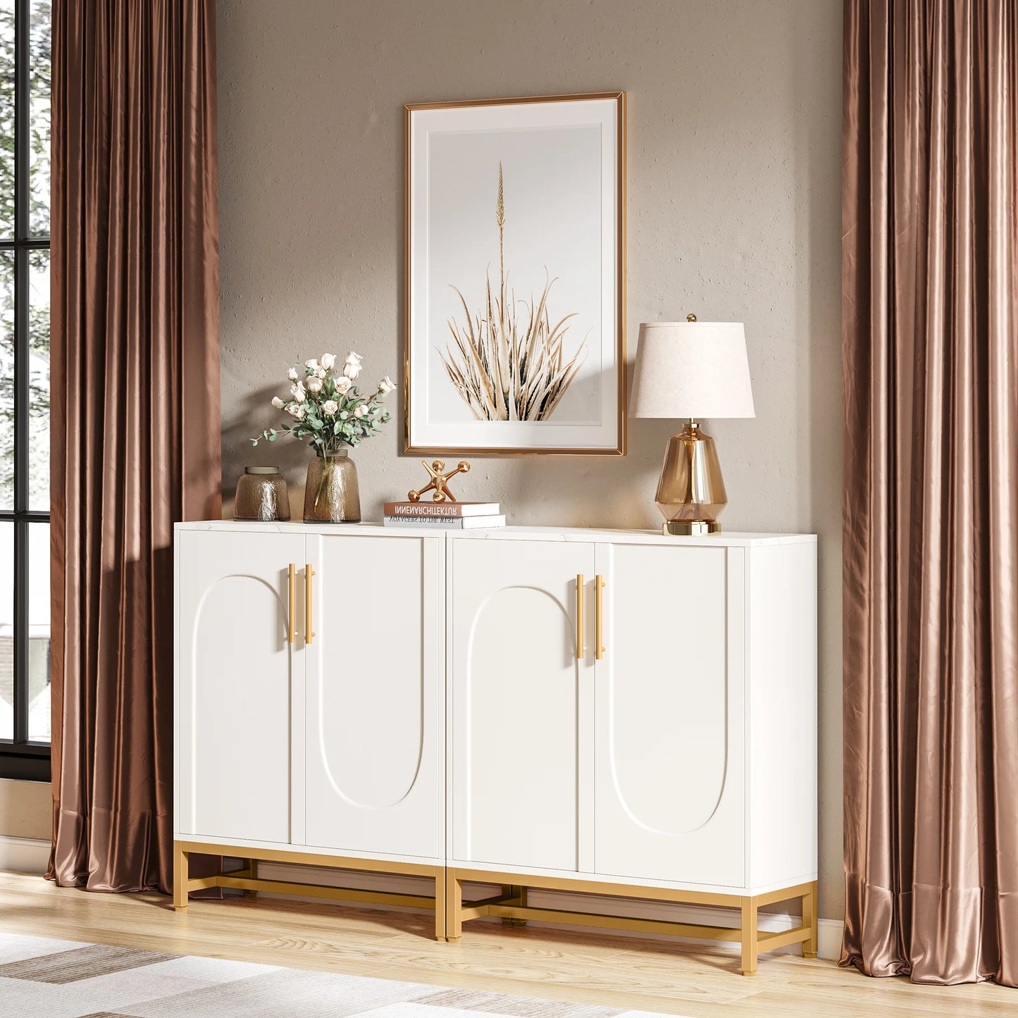 Tribesigns Modern Wooden Buffet Cabinet With Four Doors And Shelves