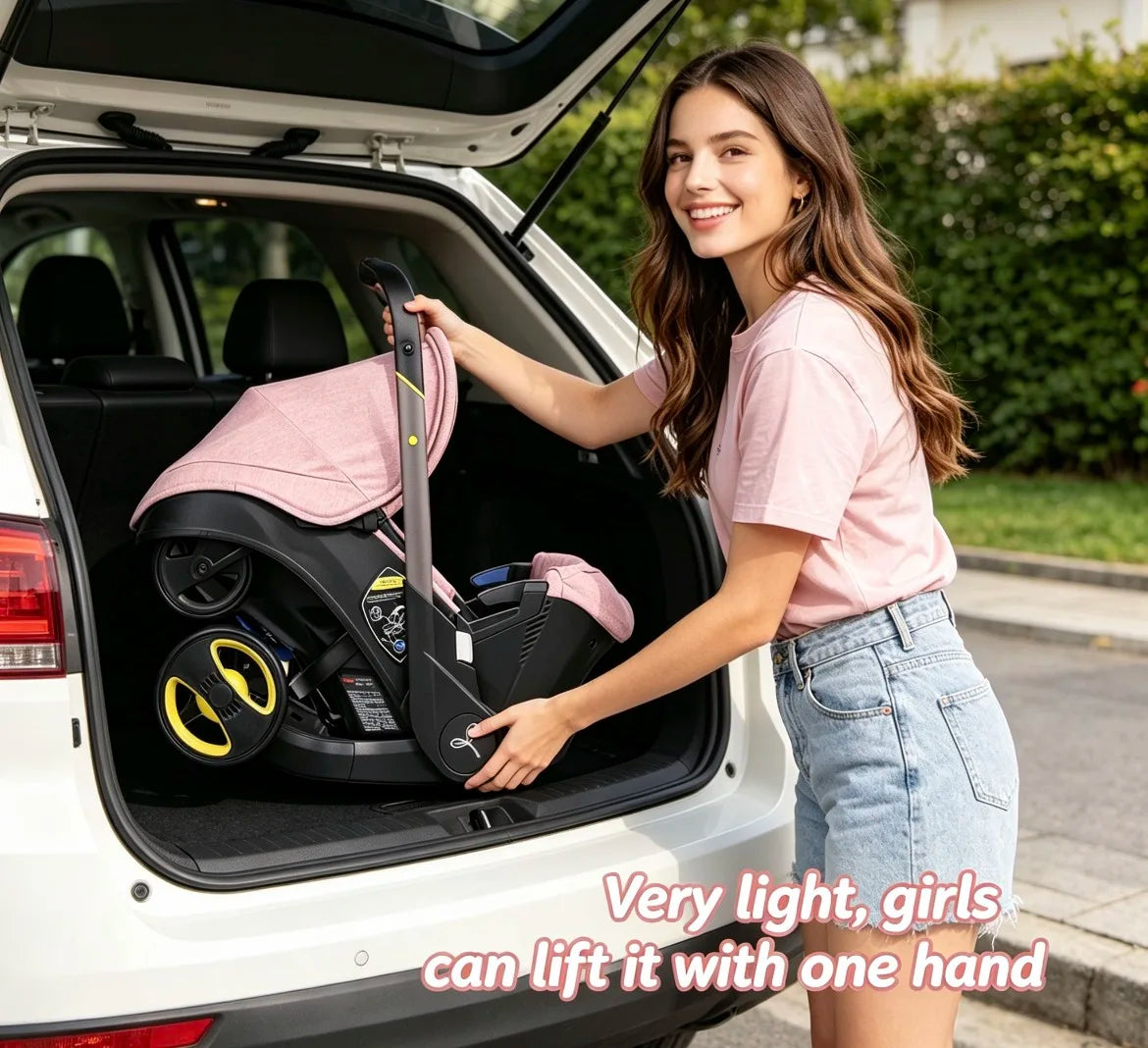 Lightweight Foldable Baby Stroller Featuring Reversible Bassinet And Sunshade