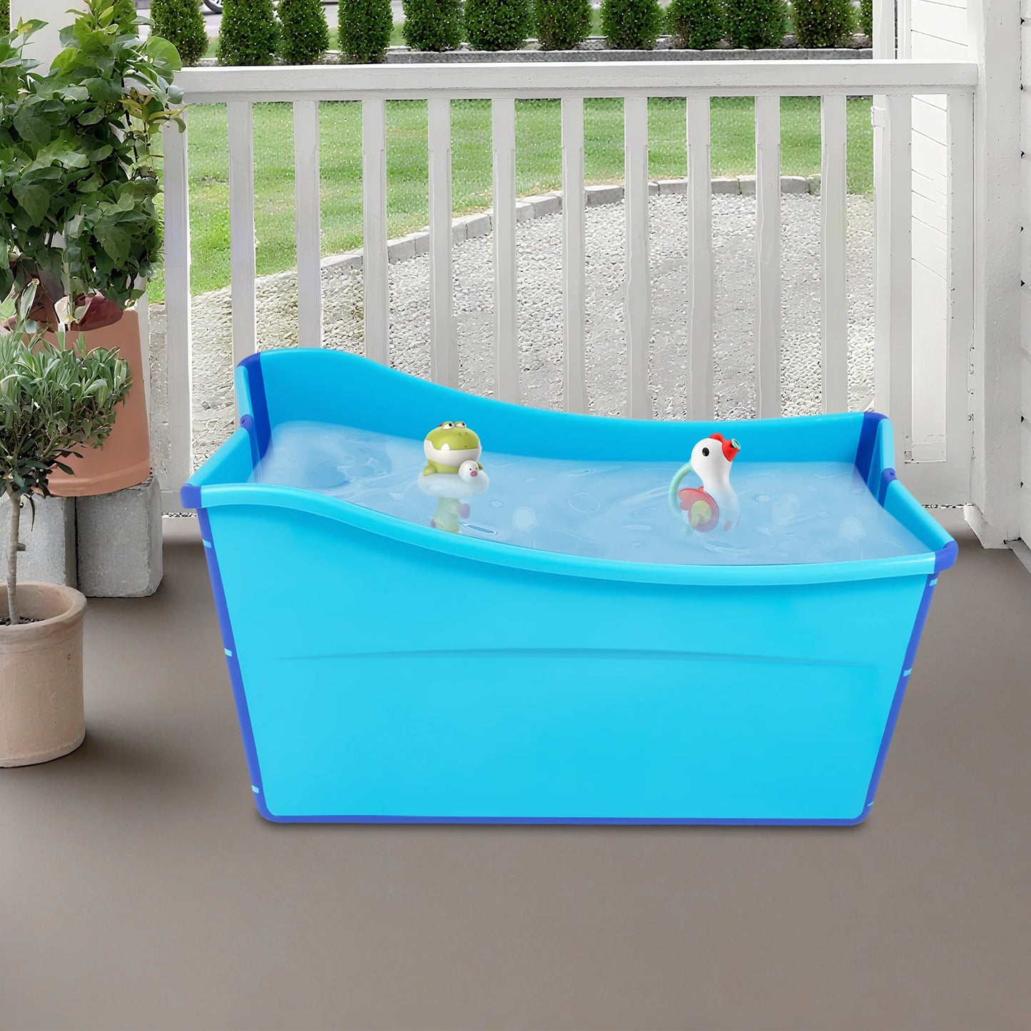 Folding PP TPE Bathtub Blue Floor Standing Rectangular Adult Bath Tub Thickened Side for Kids and Adults Below 5.3ft Tall