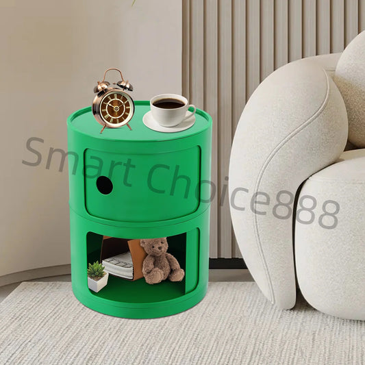 2-Tier Simple Round Nightst Bedside Table Round Large-capacity Storage ABS Green/White for Bathroom Bedroom Office