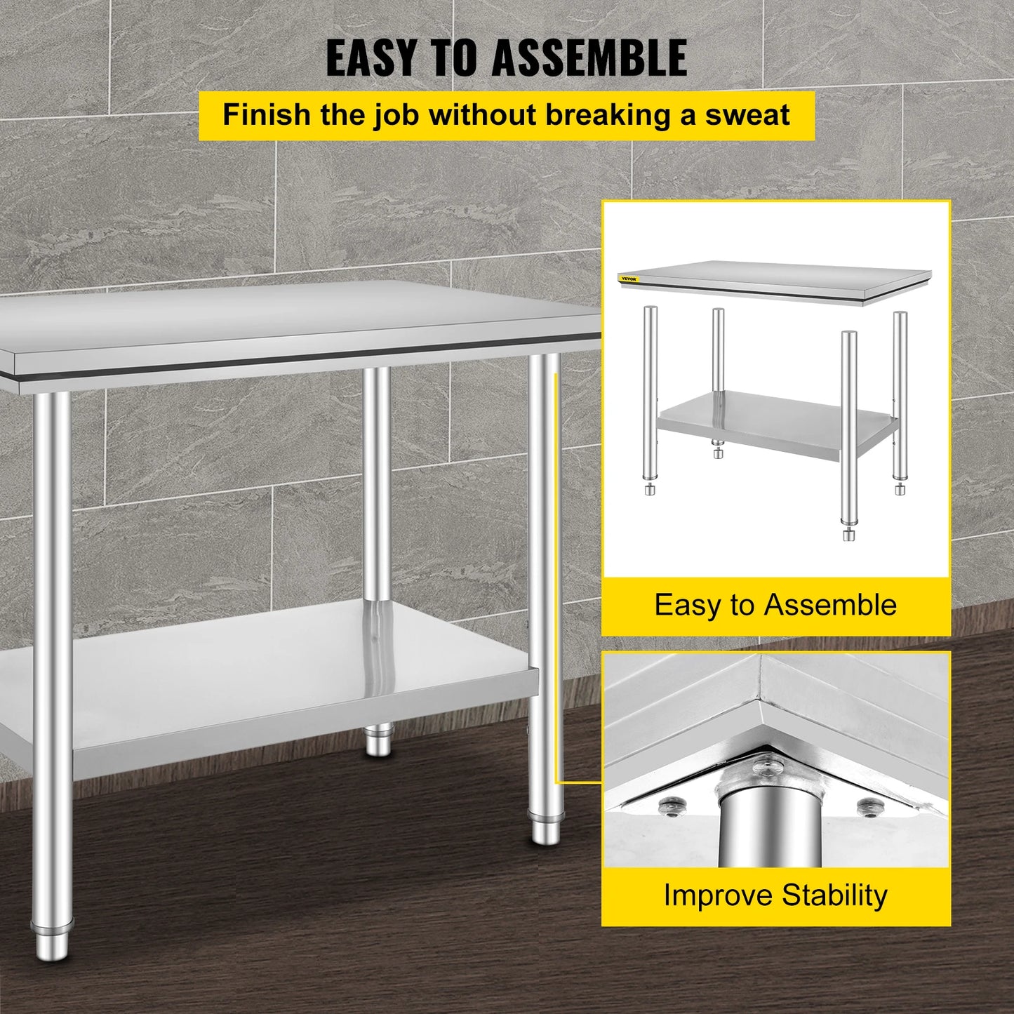 SucceBuy Kitchen Work Bench Commercial Catering Table Worktable with Undershelf Stainless Steel 330LBS 286LBS Restaurant Garage