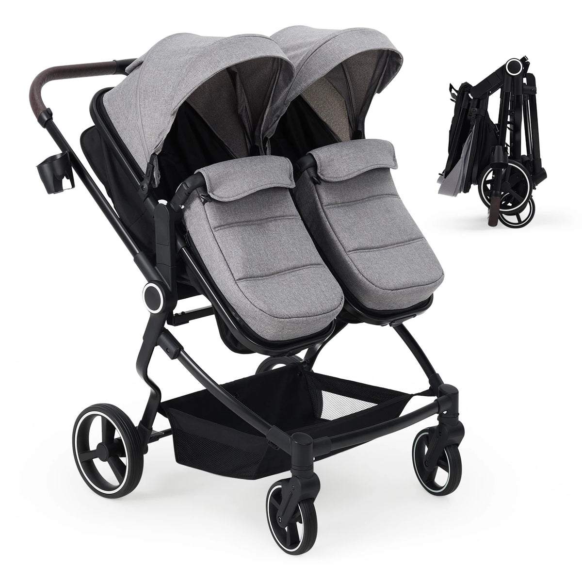 Lightweight Compact Fold Tandem Stroller With Adjustable Canopy