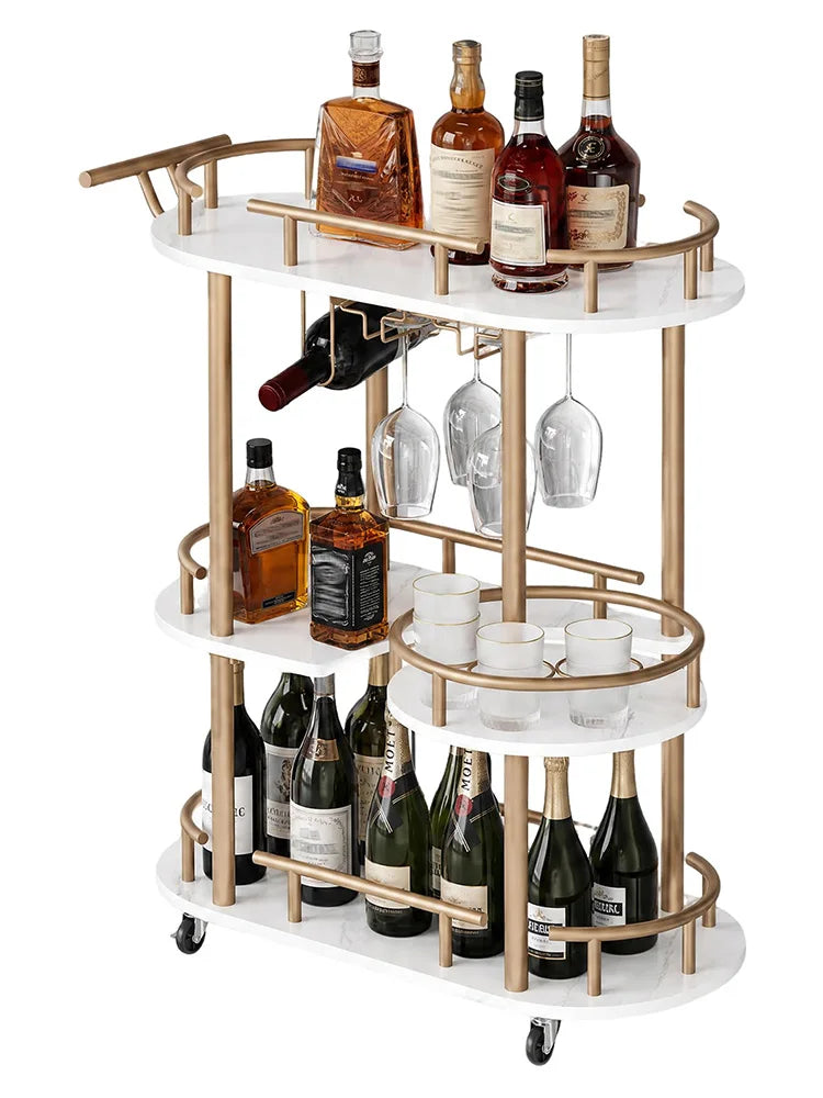 HiMISS Three Tier Metal Rolling Cart With Wine Rack