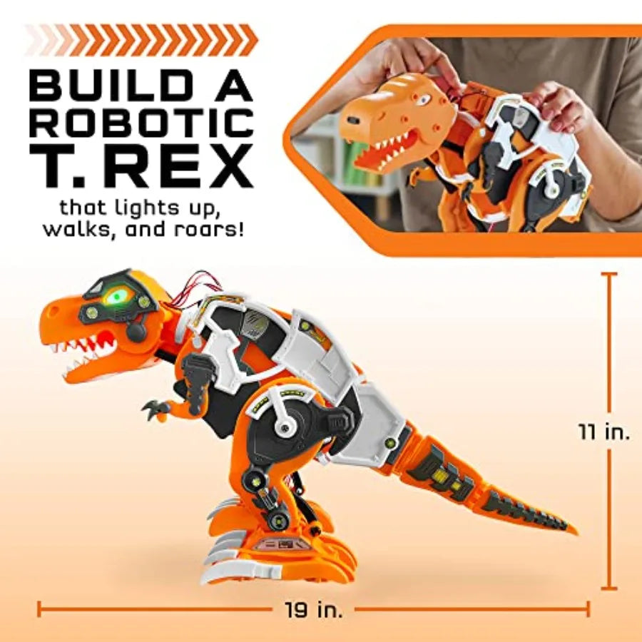 STEM education kit for ages 8+: build and program a T. Rex robot with sensor, motor, lights, sounds; no app required; plastic b