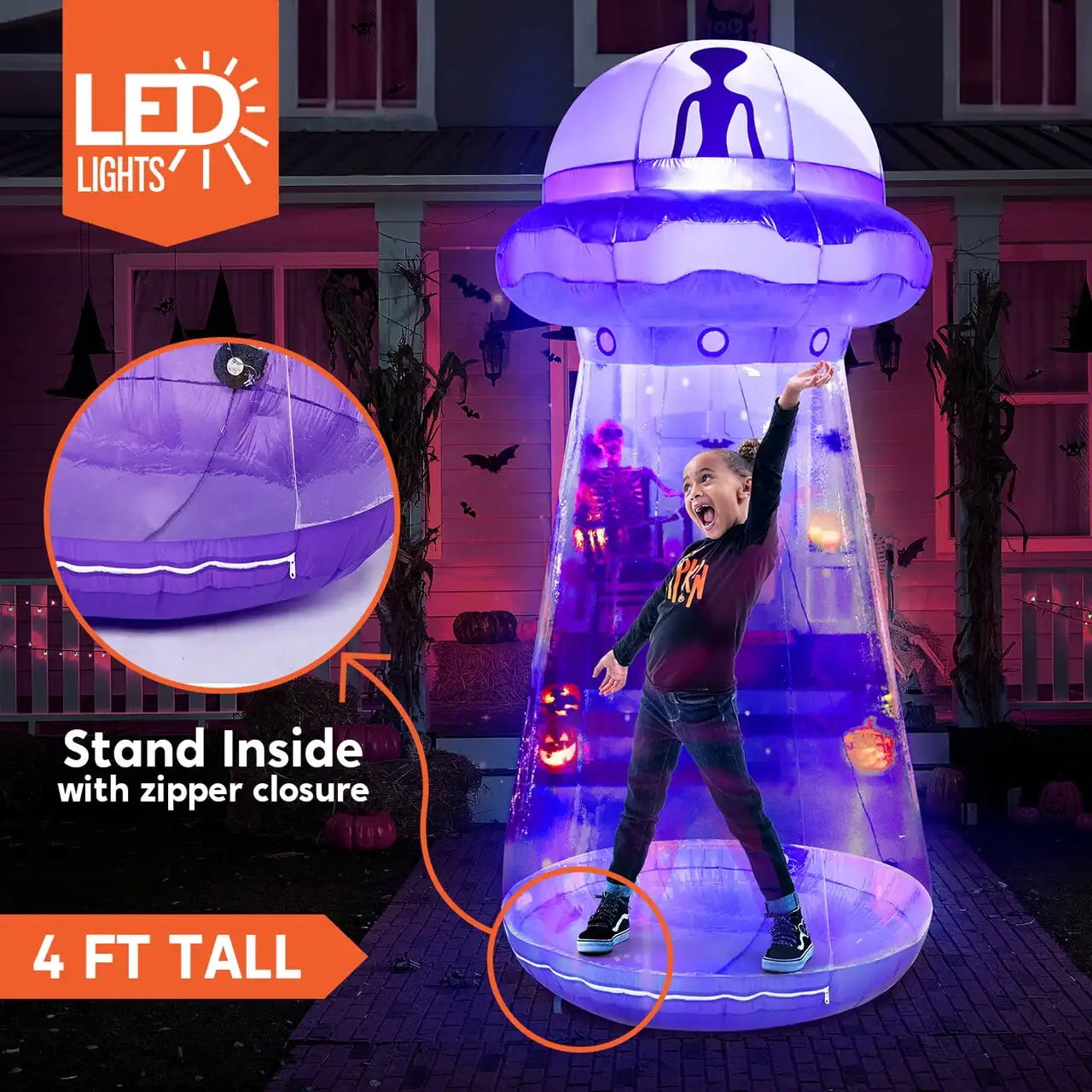 Joyfy Halloween Inflatable UFO Decoration With Built In LEDs Outdoor