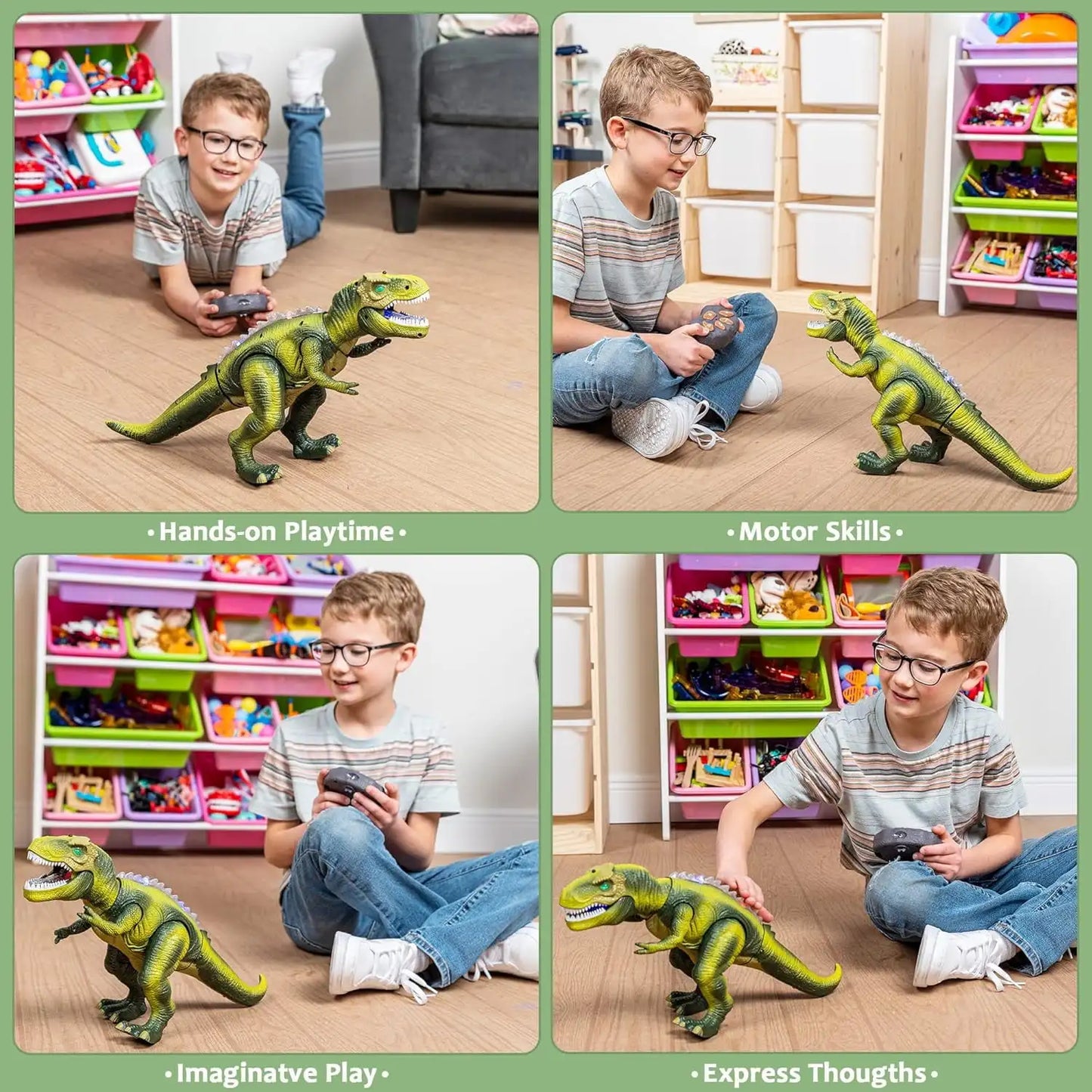 Joyfy Remote Control Walking Dinosaur Robot Toy Lights And Sounds