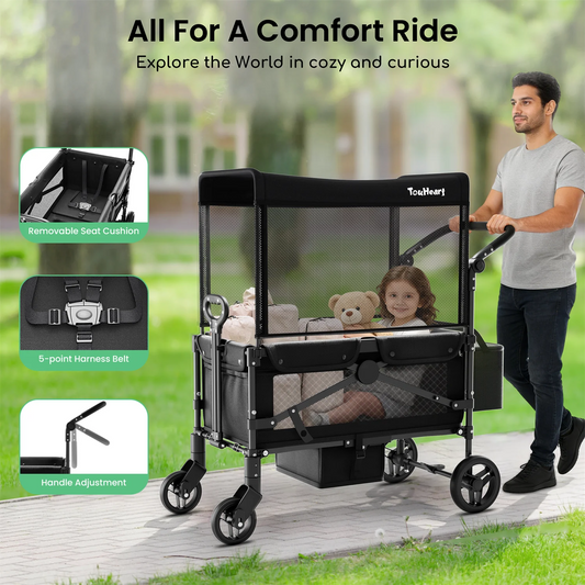Foldable Two Seat All Terrain Child Wagon Stroller With Canopy