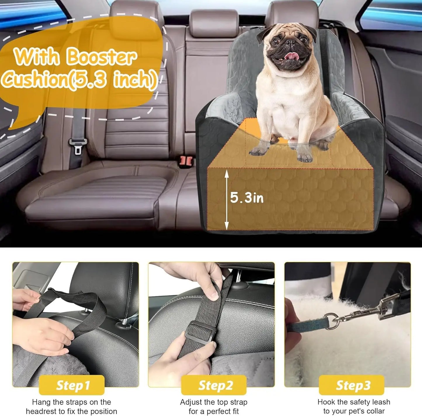 Memory Foam Dog Car Seat for Small/Medium Dogs, Travel Safety Booster with Washable Cover and Storage Pockets, up to 35 lbs