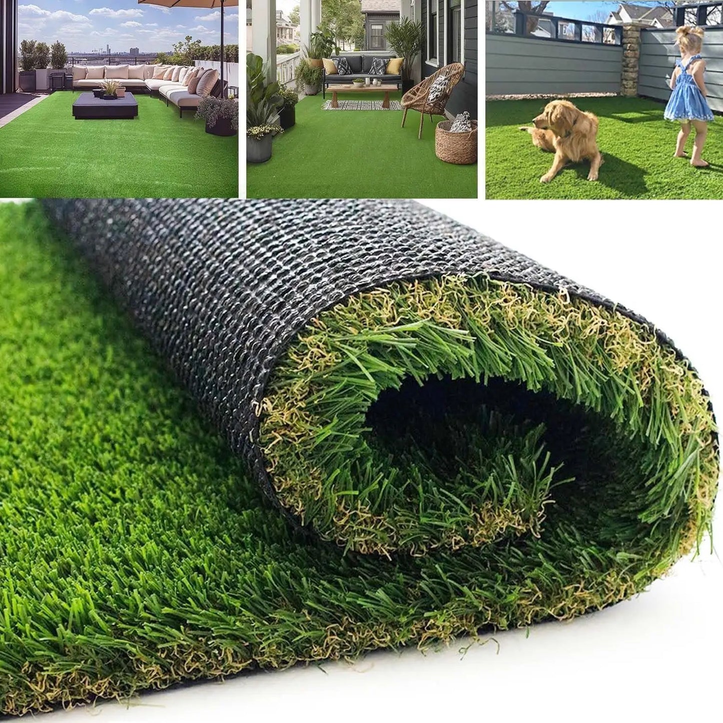 1.77in 4-Tone Synthetic Grass Rug with Drainage for Patio Backyard Garden Balcony 15x18ft Custom