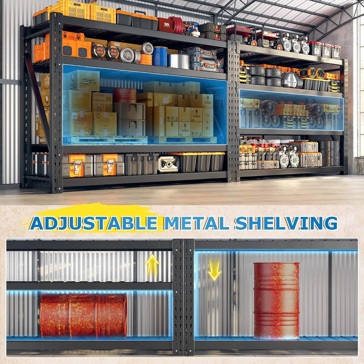 11000LBS 4-Tier Adjustable Metal Garage Shelving Heavy Duty Storage Shelf Basement Warehouse 72"H×60"W×24"D, Custom