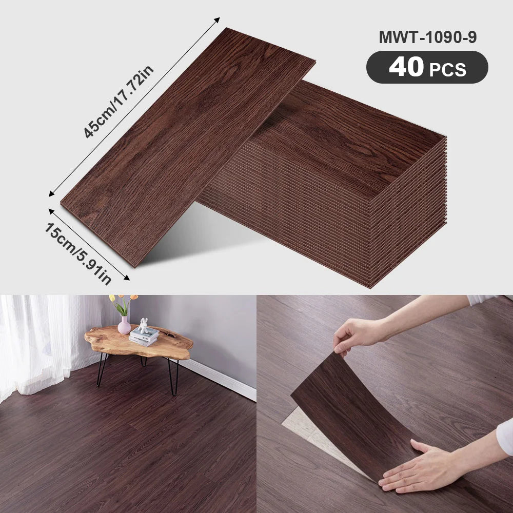 40Pcs SXP Self-Adhesive Wood Grain Strips Peel-and-Stick Wall & Floor Decals For DIY 5.91"x17.72" Easy Application For any room
