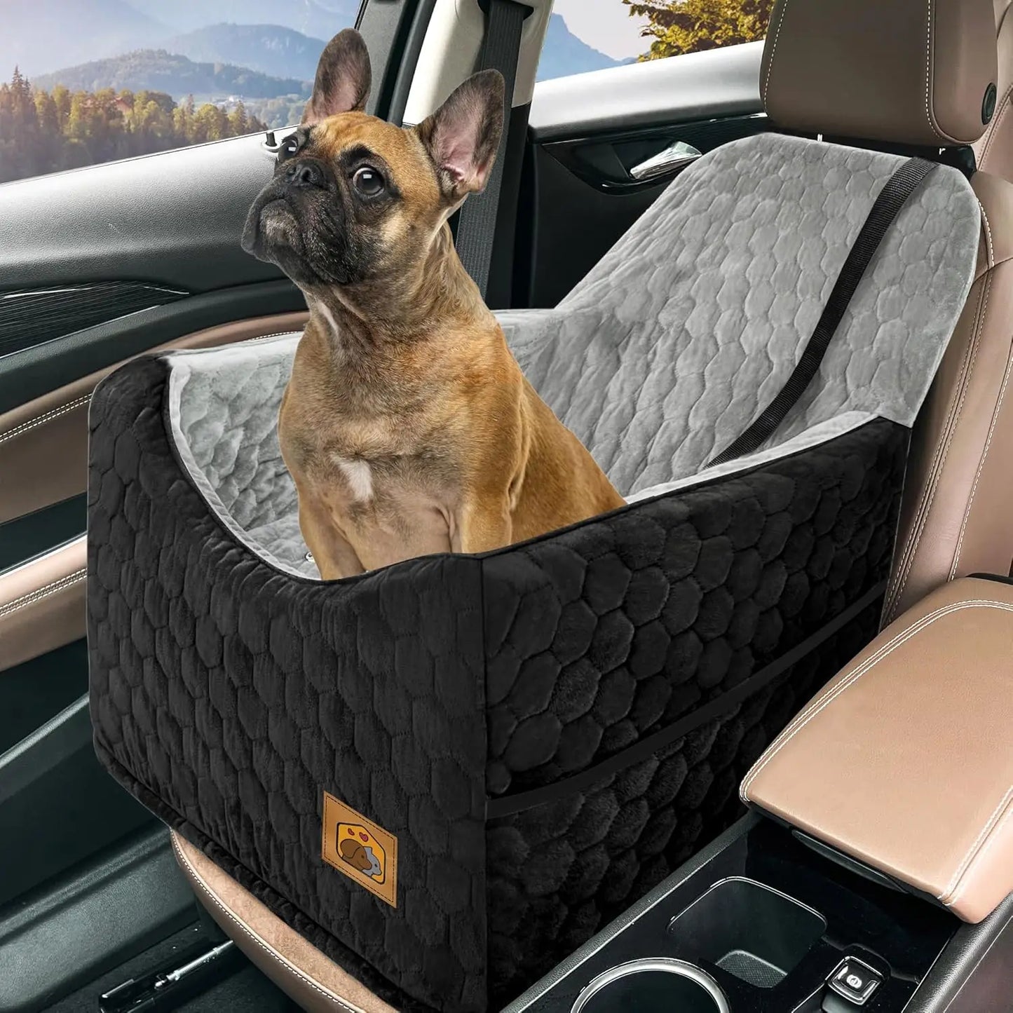 Memory Foam Dog Car Seat for Small/Medium Dogs, Travel Safety Booster with Washable Cover and Storage Pockets, up to 35 lbs