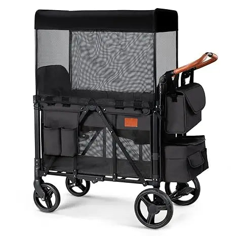 Wagon Stroller for 2 Kids, High Seat & 5 Point Harness, Foldable All-Terrain Wagon for Toddler with Canopy, Parent Organizer,D